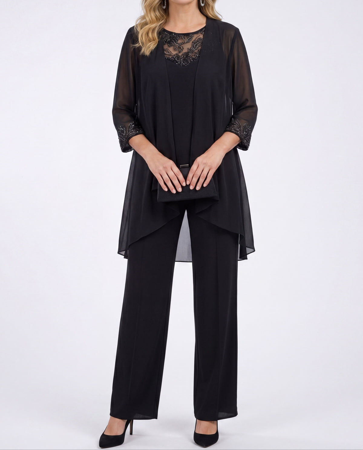 Evelyn three-piece evening set in black