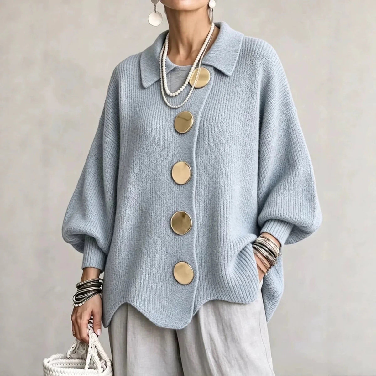 Oversized Collared Button Cardigan
