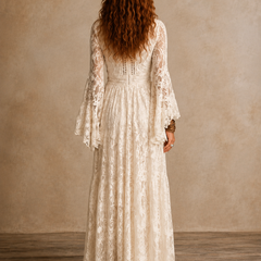 Flared sleeve detail on vintage maxi dress