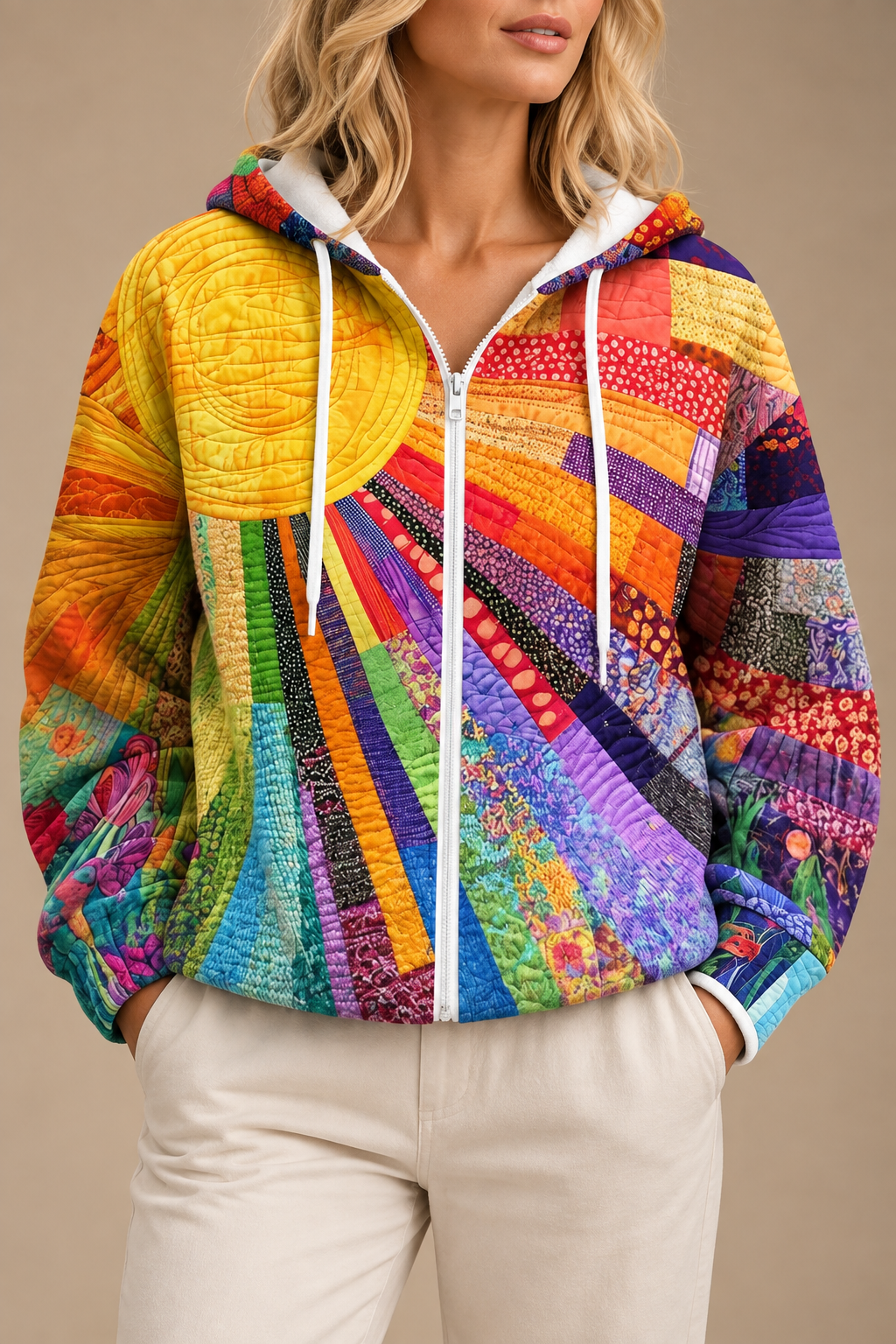 Sunburst Print Zip Hoodie
