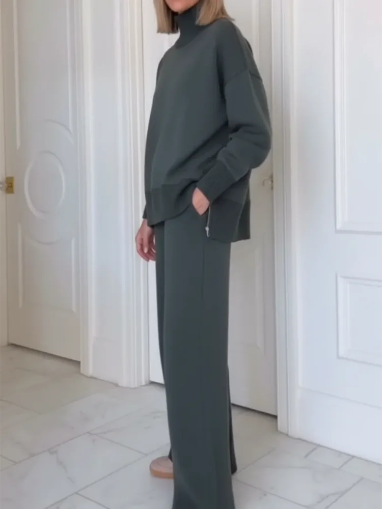 de Dos Piezas con Cuello Alto y Cremallera, Pantalones Rectos