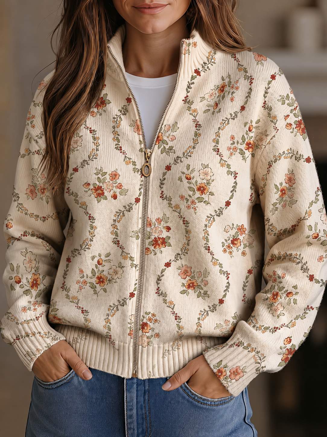 Delicate Floral Vine Cream Print
