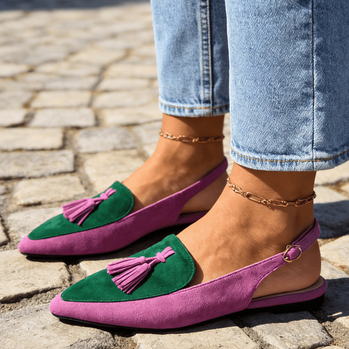 Slingback Mules with Tassels