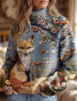 Embroidered Fox Turtleneck