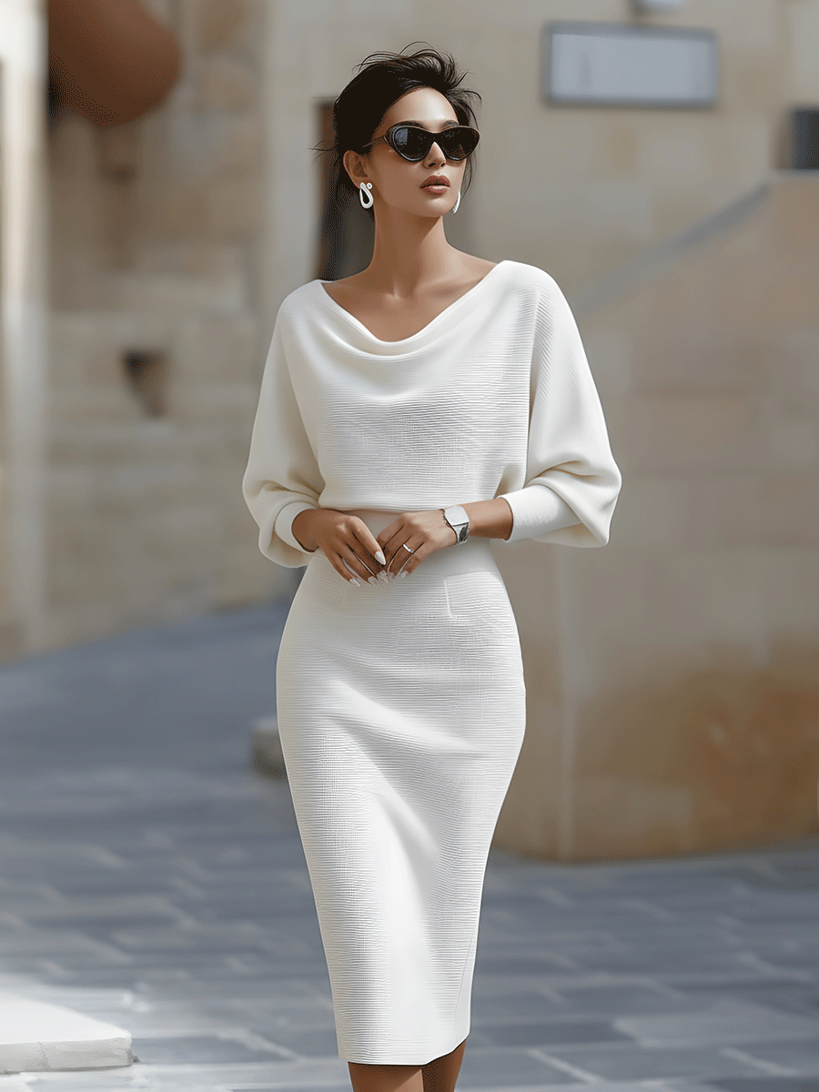 Draped Batwing-Sleeve Dress for Women