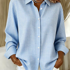 Relaxed Gingham Button-Front Blouse