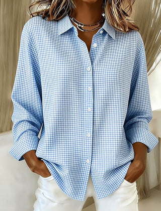 Relaxed Gingham Button-Front Blouse