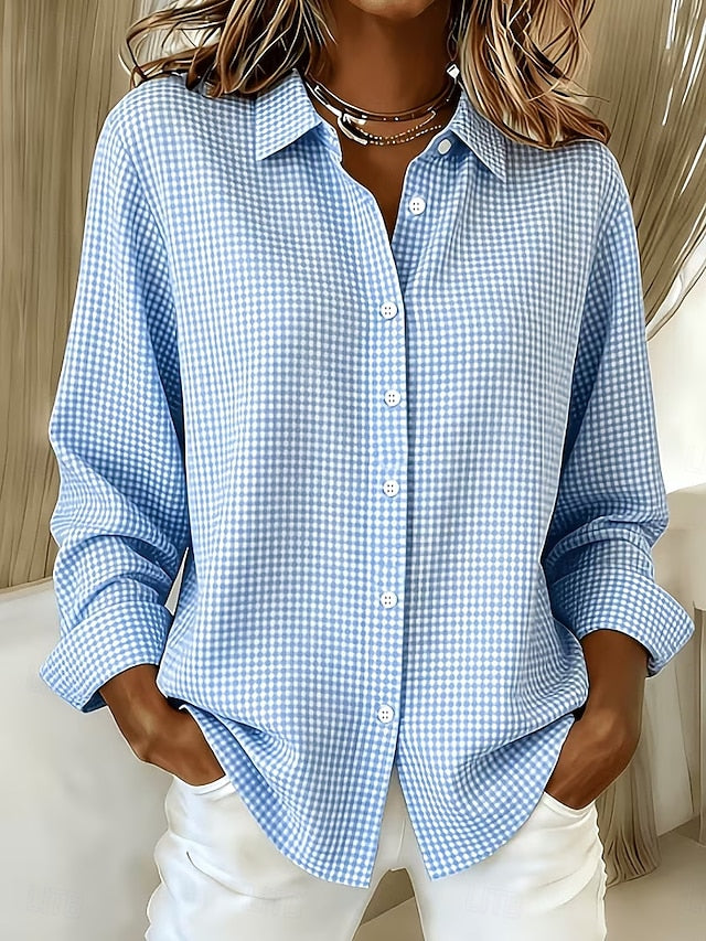 Relaxed Gingham Button-Front Blouse