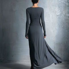 Long-Sleeve Side-Tie Draped Maxi Dress for Women