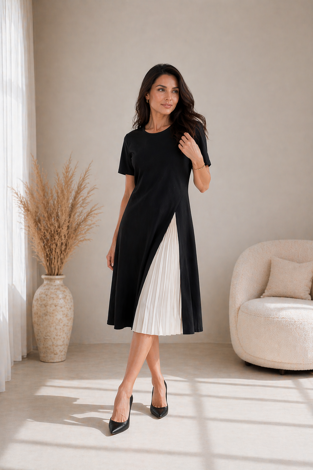 Monica | Midi Dress with a Pleated Panel