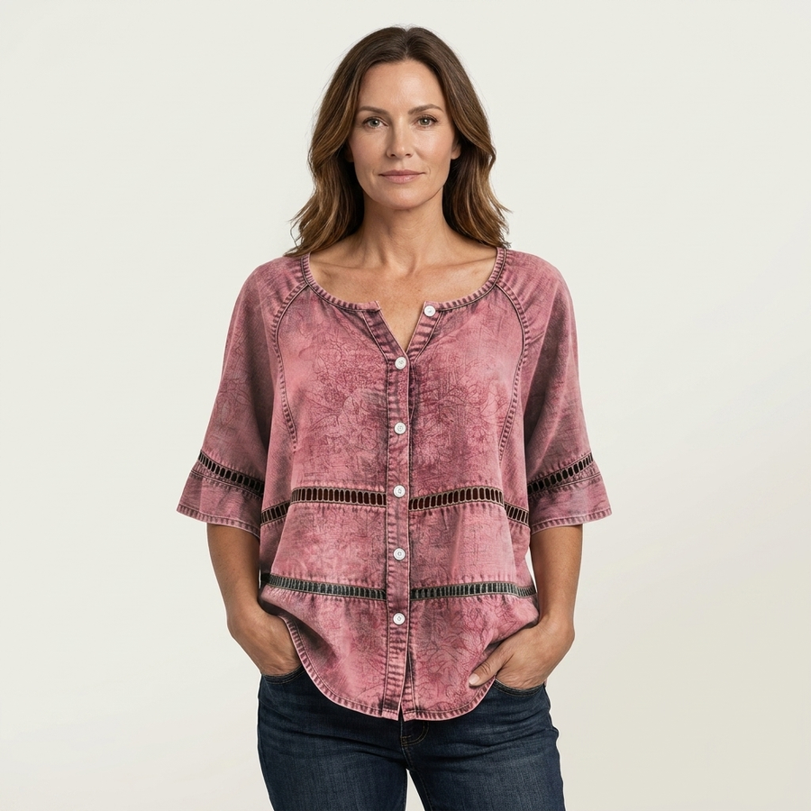 Button-Front Three-Quarter Sleeve Blouse 5