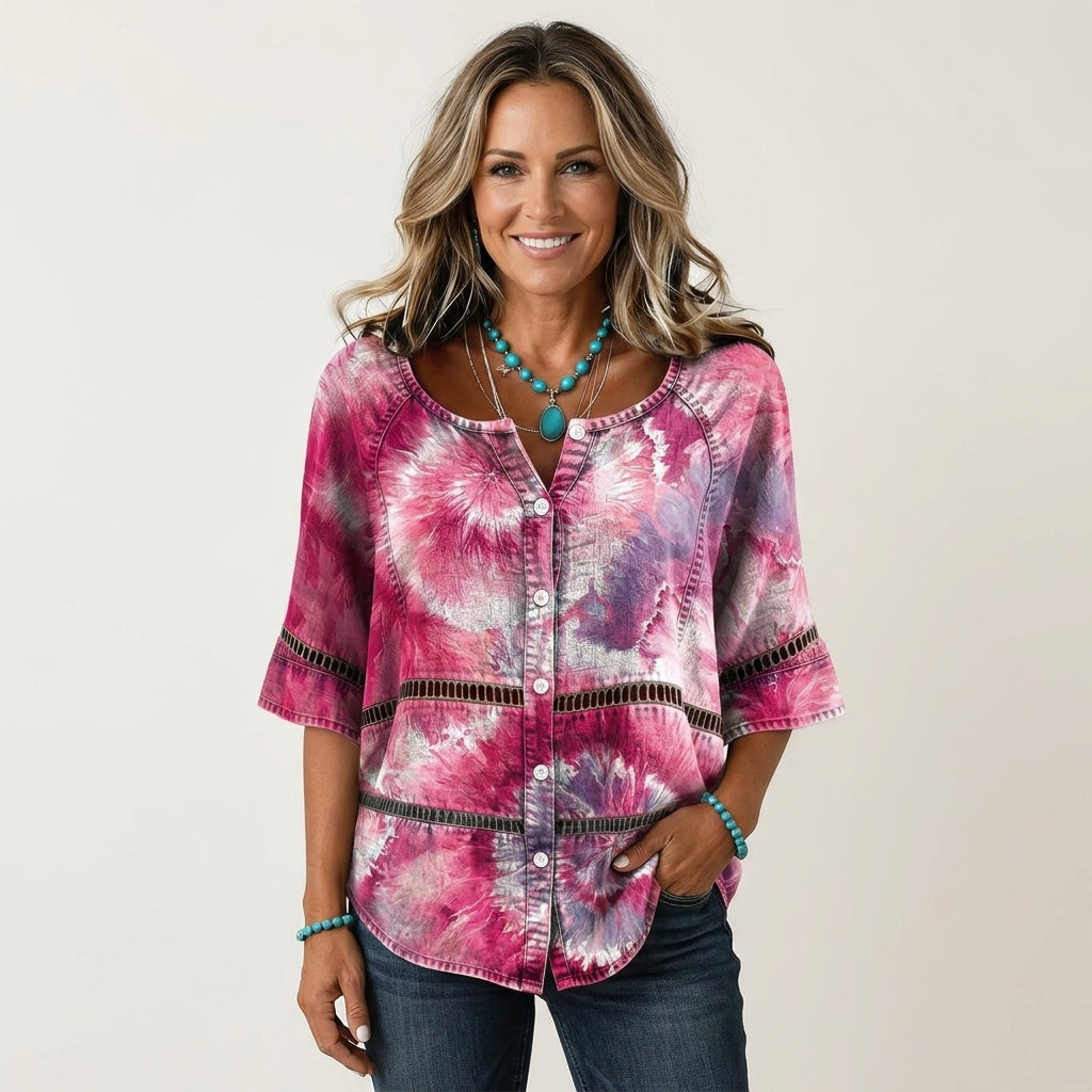Button-Front Three-Quarter Sleeve Blouse 13