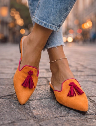 Pointed Slides with Tassels in orange