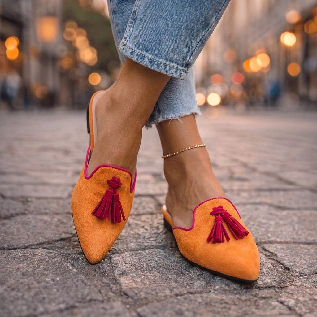 Pointed Slides with Tassels in orange