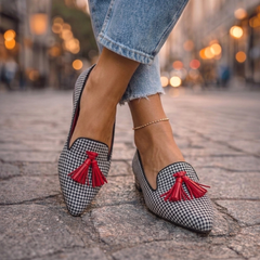 Pointed Flats in red plaid