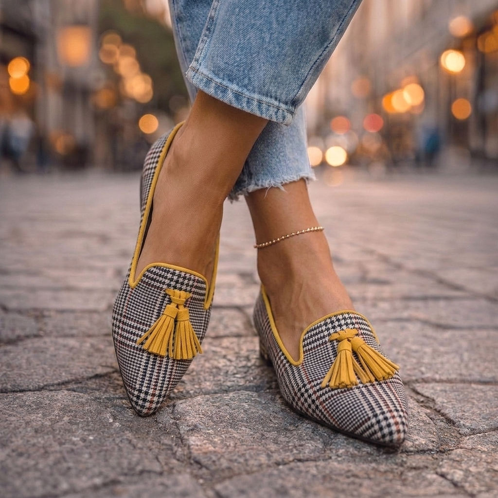 Pointed Flats in yellow plaid