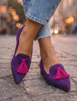Pointed Flats in purple and rose