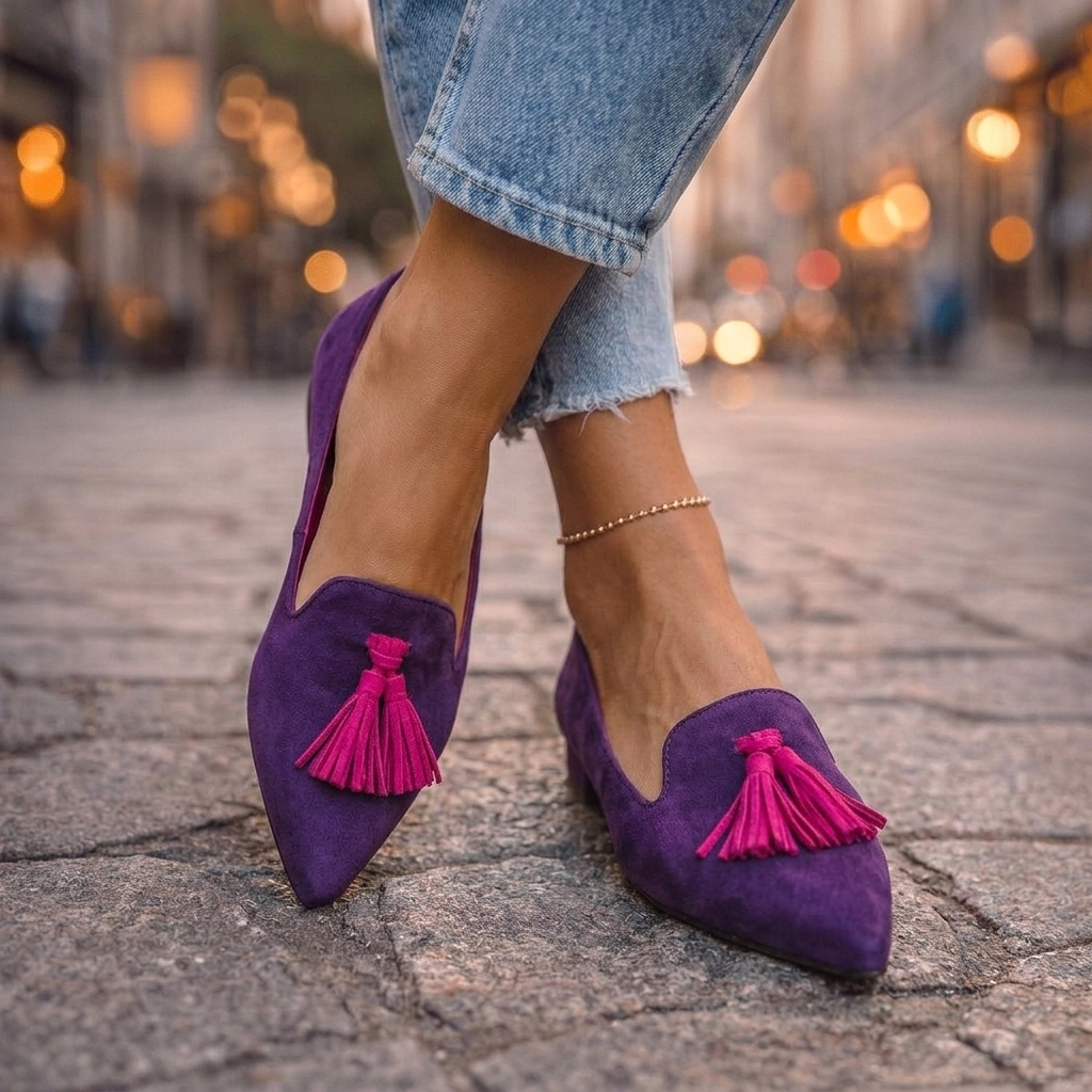 Pointed Flats in purple and rose