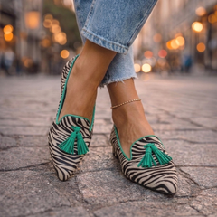 Pointed Flats in green zebra
