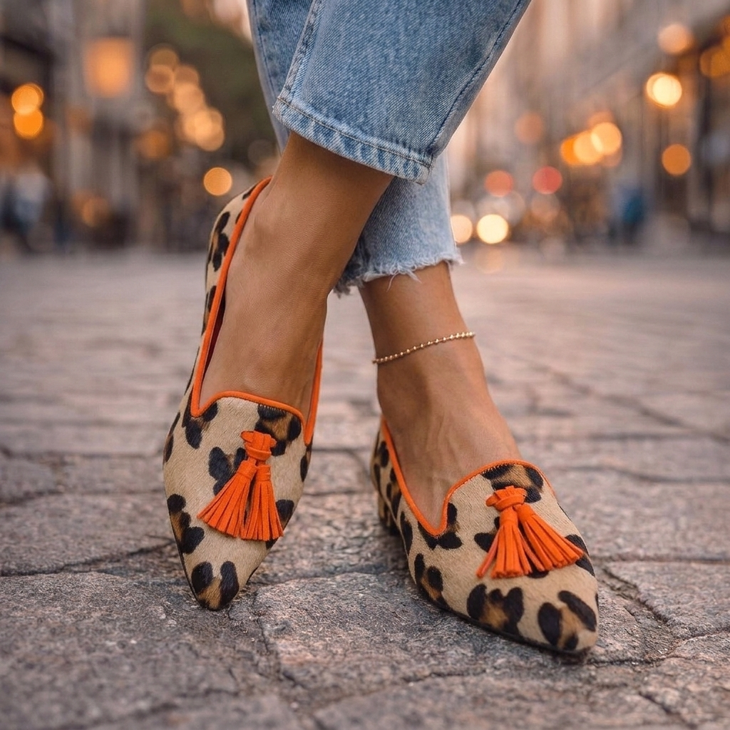 Pointed Flats in orange leopard