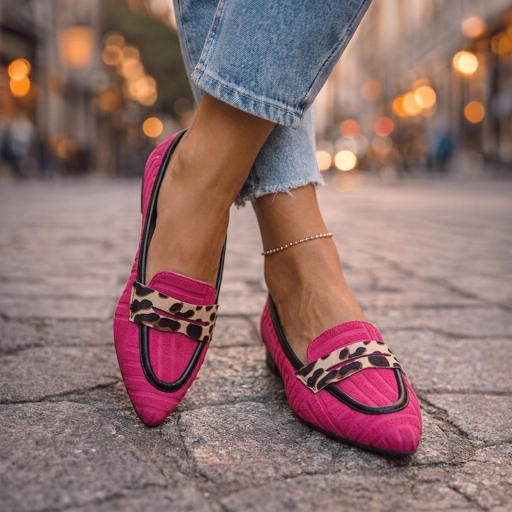 Leopard Slip-On Loafers in rose red