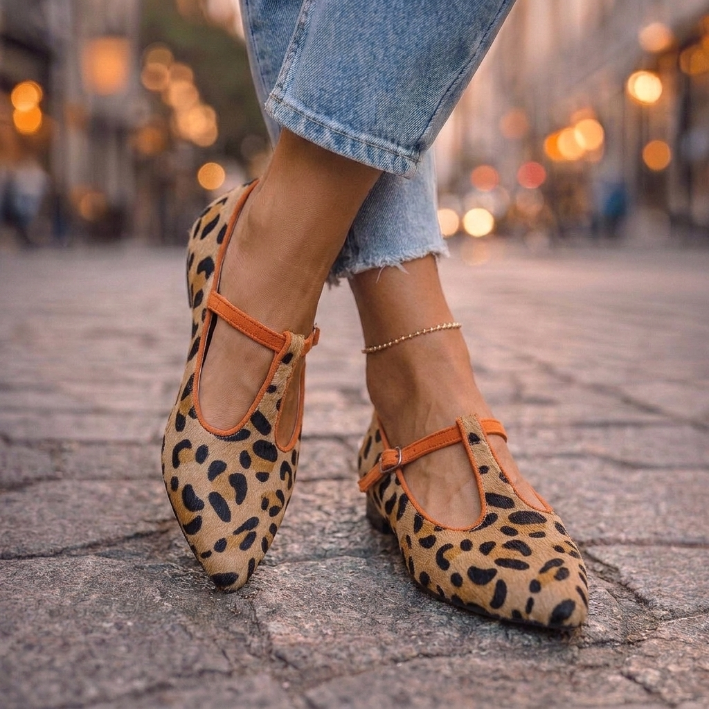 Leopard Pointed Shoes with Buckle in leopard