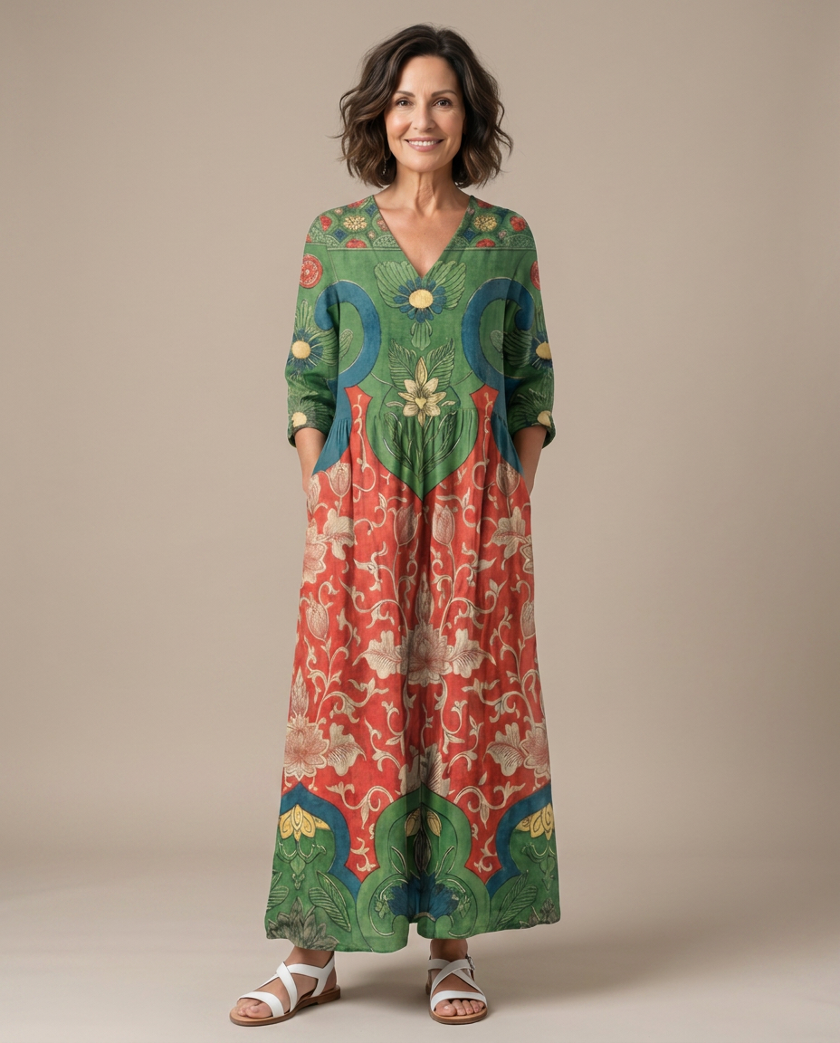 Hannah | Mixed-Print Midi Dress