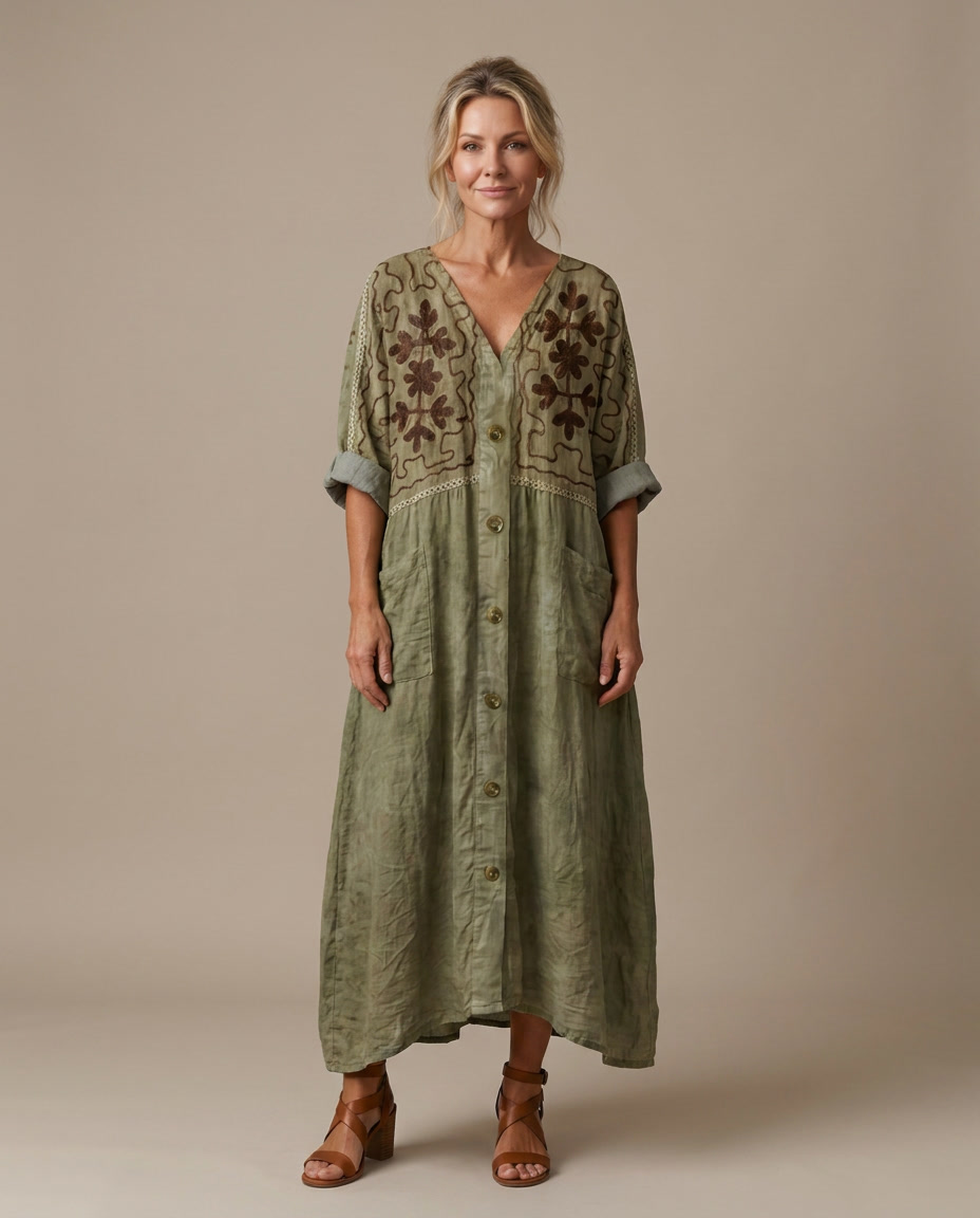 Nora | Oversized Button-Front Midi Dress with Pocket