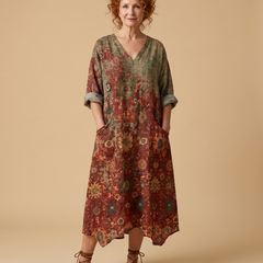 Julia | Mixed-Print Midi Dress with Pockets