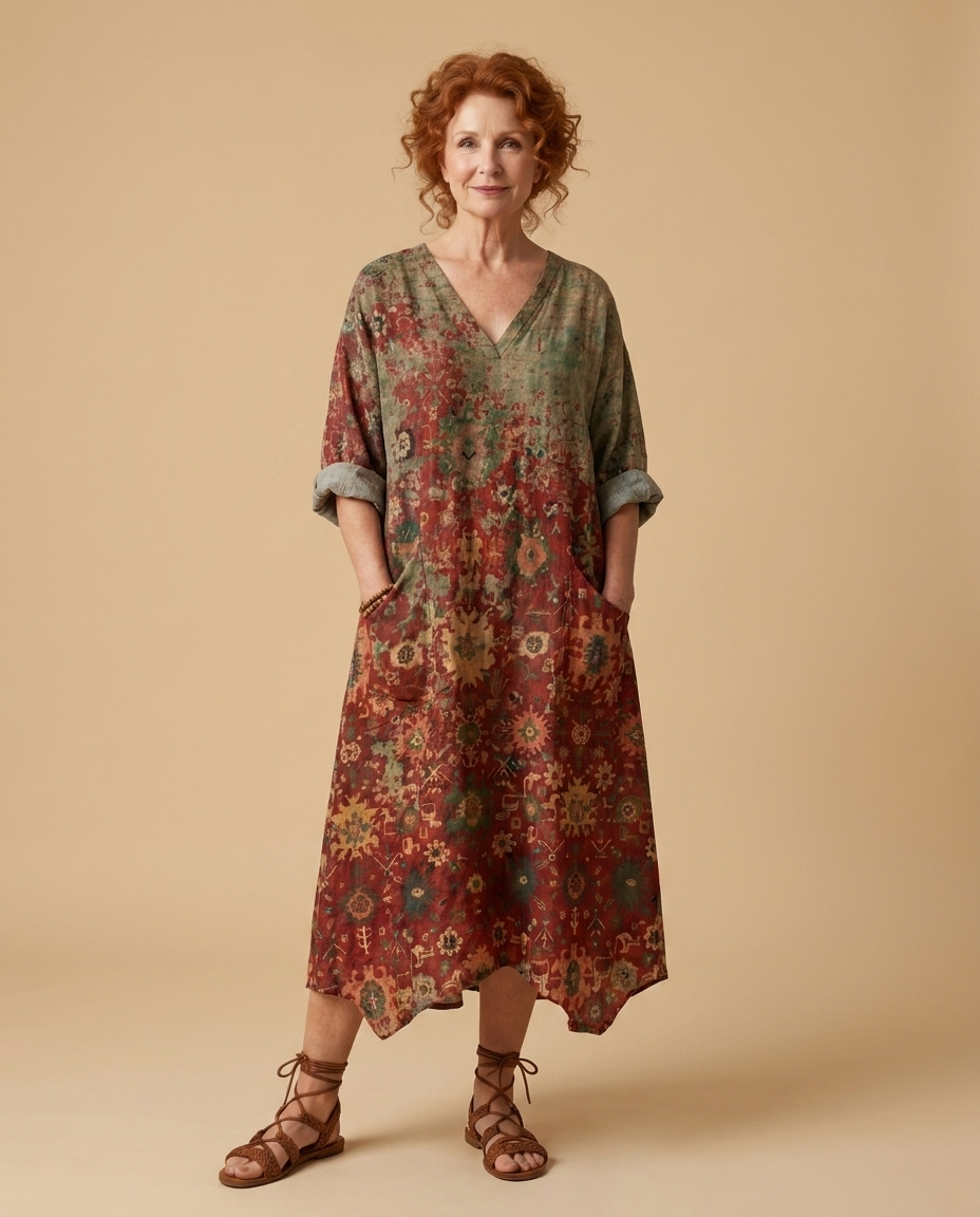 Julia | Mixed-Print Midi Dress with Pockets