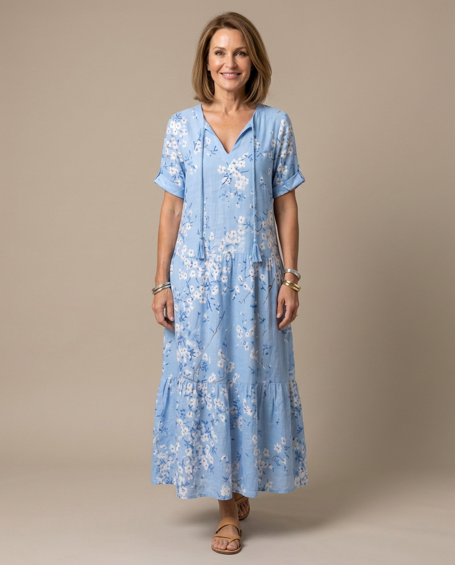 Zoe | Flowy Floral Midi Dress with Tie Detail