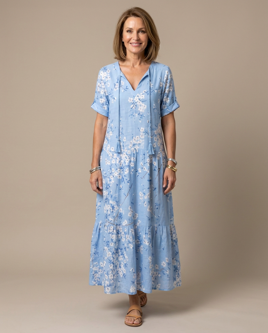 Zoe | Flowy Floral Midi Dress with Tie Detail