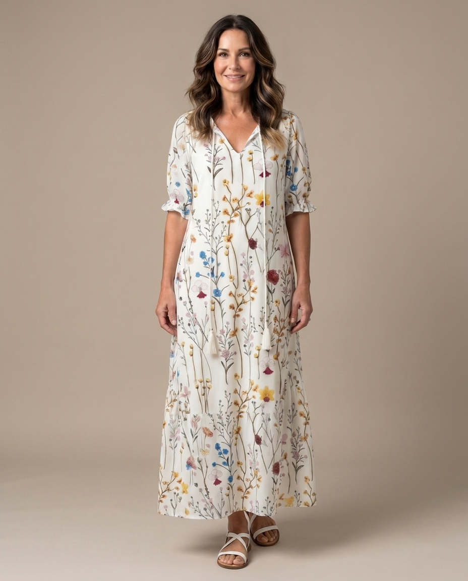 Tessa | Flowy Botanical-Print Midi Dress