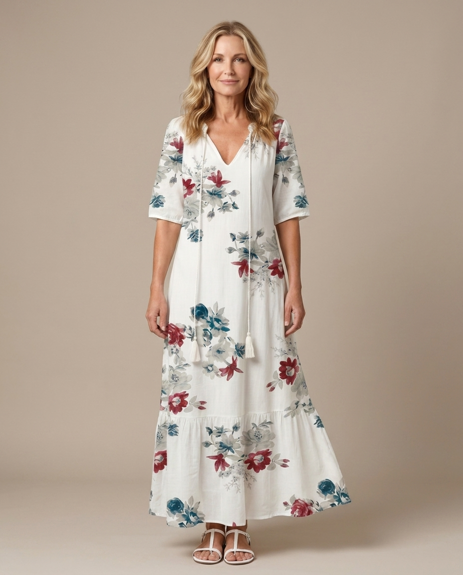 Mia | Flowy Midi Dress in Scattered Florals