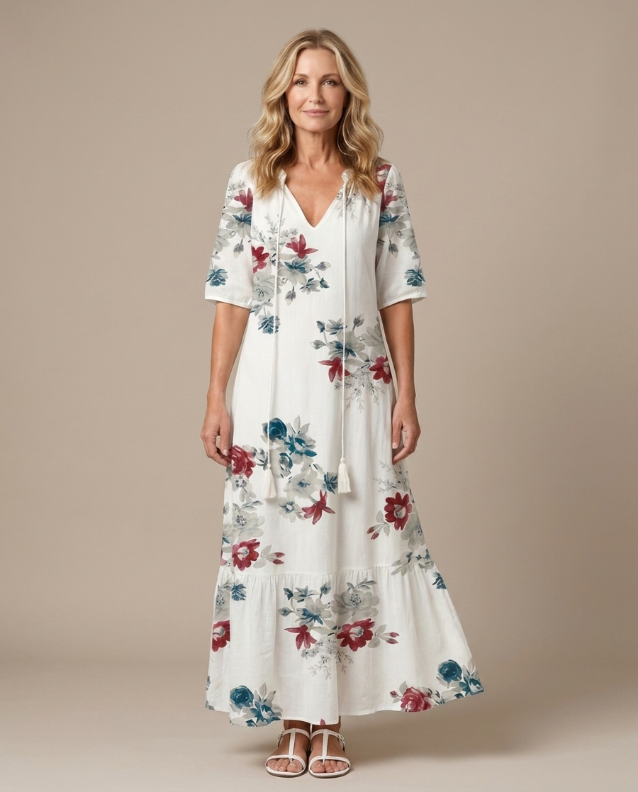 Mia | Flowy Midi Dress in Scattered Florals