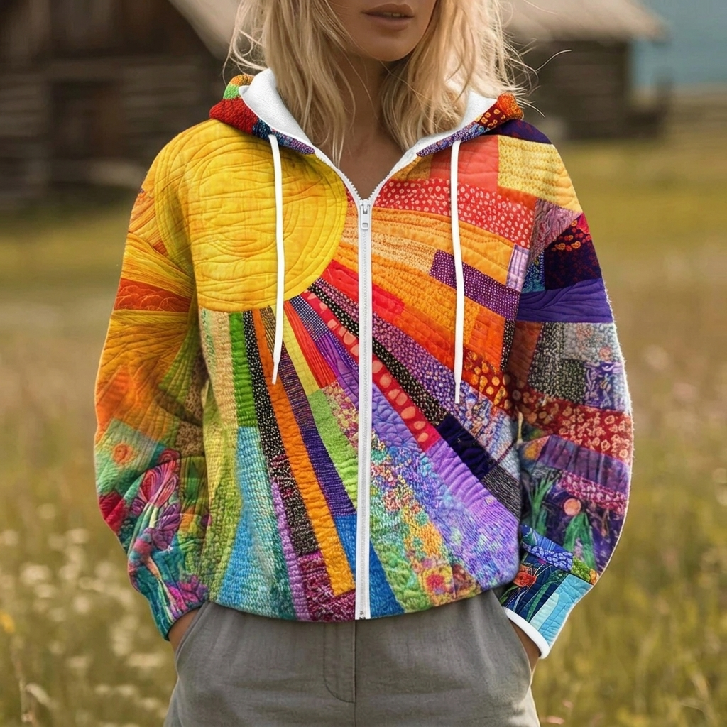 Sunburst Print Zip Hoodie