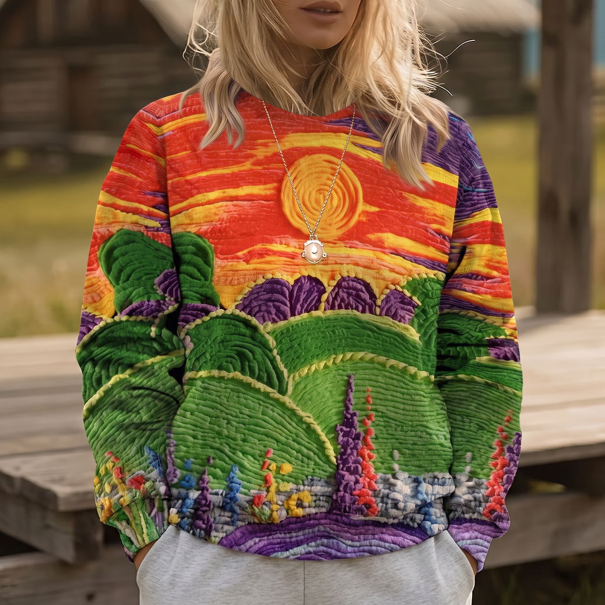 Sunburst Landscape Print Sweater
