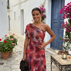 One-Shoulder Print Maxi Dress