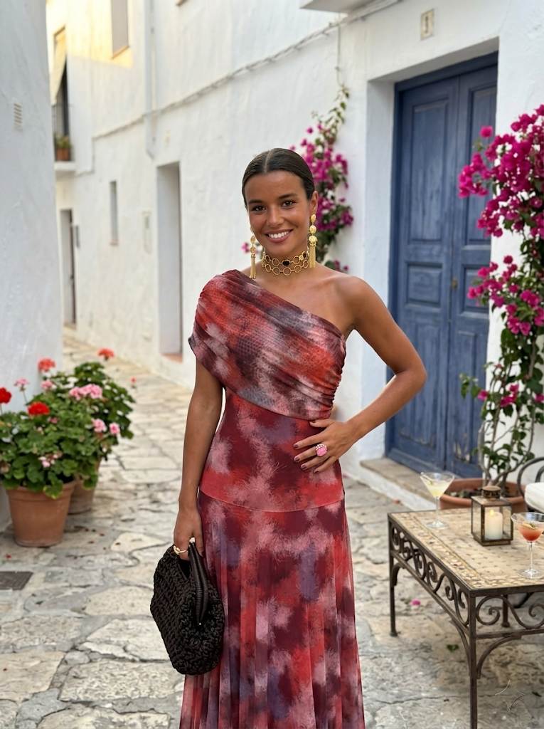 One-Shoulder Print Maxi Dress