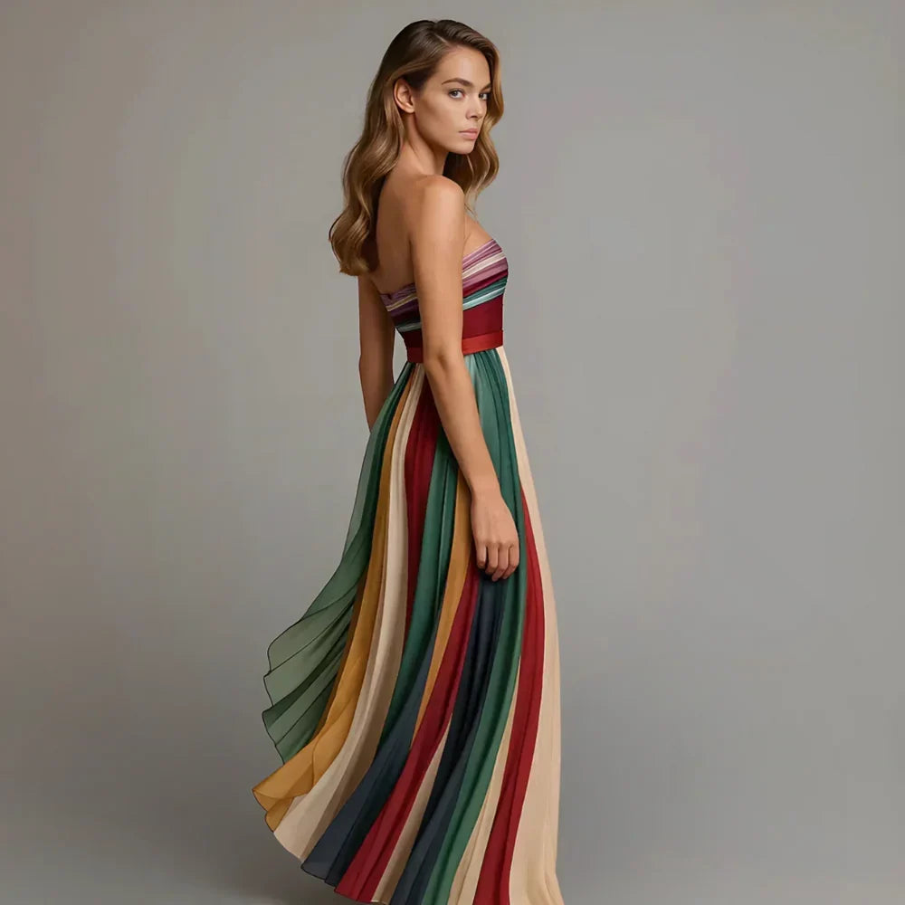 Strapless Pleated Maxi Dress