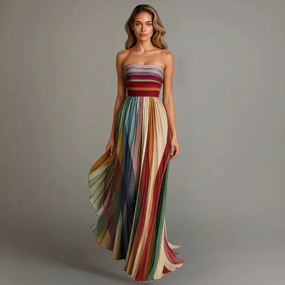 Strapless Pleated Maxi Dress