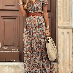Sarisa | Boho-Print Gathered Maxi Dress
