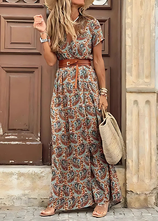 Sarisa | Boho-Print Gathered Maxi Dress