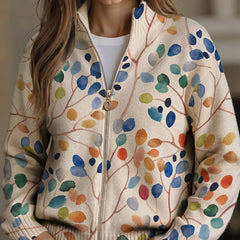 Botanical Leaf Print Zip Cardigan