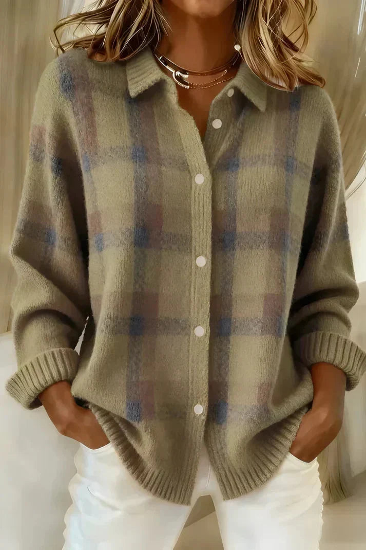Haley | Cozy Plaid Knit Cardigan