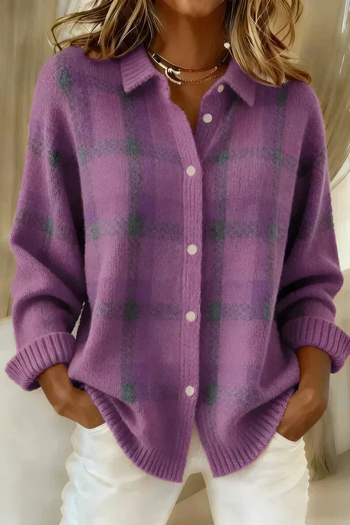 Haley | Cozy Plaid Knit Cardigan