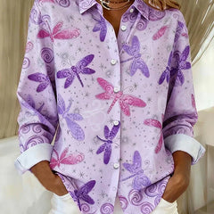 Whimsical Butterfly Print Button Blouse