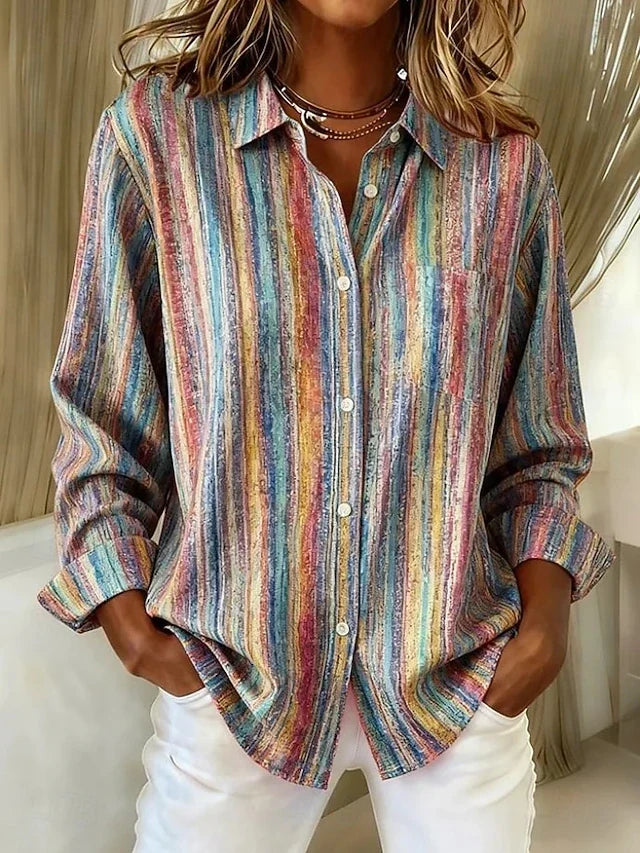 Vintage Multicolor Striped Button Blouse