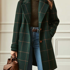 Plaid Wool-Blend Long Coat
