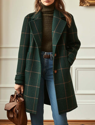 Plaid Wool-Blend Long Coat